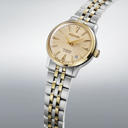 Montre femme Seiko Presage Cocktail Time « Frozen Daiquiri » SRPL64J1, cadran doré, boîtier bicolore en acier inoxydable – Automatique, design élégant Homme SEIKO