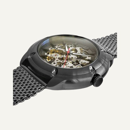 Montre Homme AUTOMATIC Cadran Noir Bracelet Acier Noir 370G438 Squelette Homme PIERRE LANNIER