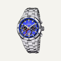 Montre Homme Festina F20670/3 collection Chrono Bike avec cadran bleu et bracelet en acier inoxydable gris.