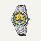 Montre Homme Festina F20670/4 collection Chrono Bike avec cadran jaune et bracelet en acier inoxydable gris.