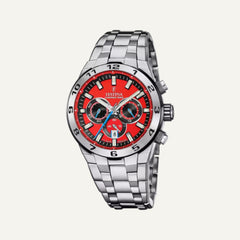 Montre Homme Festina F20670/5 collection Chrono Bike avec cadran rouge et bracelet en acier inoxydable gris.