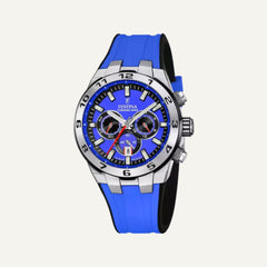 Montre Homme Festina F20671/3 collection Chrono Bike avec cadran bleu et bracelet en caoutchouc bleu.