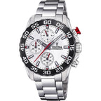 Montre homme Festina F20457/1, cadran blanc, bracelet en acier inoxydable, chronographe, affichage de la date, mouvement à quartz, design sport classique. Homme FESTINA
