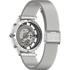 Montre homme Festina F20534/1 à cadran squelette, bracelet en maille d'acier inoxydable argenté, mouvement automatique, aiguilles bleues, design élégant à cœur ouvert Homme FESTINA