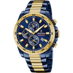 Montre homme Festina F20564/1 à cadran bleu, bracelet bicolore en acier inoxydable, chronographe, affichage de la date, mouvement à quartz, design sport-chic Homme FESTINA