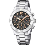 Montre homme Festina F20603/6, cadran noir, bracelet en acier inoxydable, chronographe, affichage de la date, mouvement à quartz, design sport élégant. Homme FESTINA