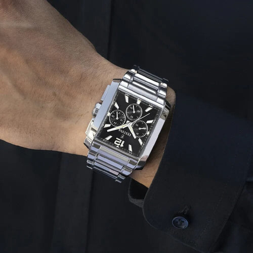 Montre homme Festina F20635/4, cadran noir, bracelet carré en acier inoxydable, chronographe, affichage de la date, mouvement à quartz, design classique et élégant. Homme FESTINA