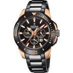 Montre homme Festina F20645/1, cadran noir, bracelet en acier inoxydable noir et or, chronographe, affichage de la date, mouvement à quartz, design sport-chic Homme FESTINA
