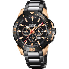 Montre homme Festina F20645/1, cadran noir, bracelet en acier inoxydable noir et or, chronographe, affichage de la date, mouvement à quartz, design sport-chic Homme FESTINA