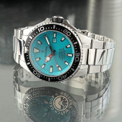 Montre homme Festina F20663/5, cadran turquoise, bracelet en acier inoxydable, affichage de la date, mouvement à quartz, style plongeur, design sportif. Homme FESTINA