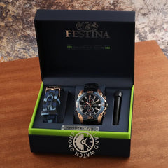Montre homme Festina F20711/1, cadran bleu, boîtier doré, bracelet en acier inoxydable bleu, chronographe, affichage de la date, mouvement à quartz, design sport-chic Homme FESTINA