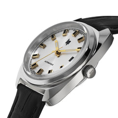 Montre homme Lip Général de Gaulle 35 mm 671880, cadran blanc, bracelet en cuir noir – Design classique en acier inoxydable Homme LIP