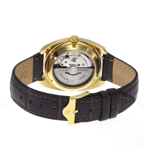 Montre homme Lip Général de Gaulle 35 mm 671881, cadran argenté, boîtier doré, bracelet en cuir noir – Design classique et élégant Homme LIP