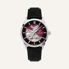 Montre Homme Monarck 315D153 en Acier Argenté avec Cadran Bordeaux et Bracelet Cuir Noir Homme PIERRE LANNIER