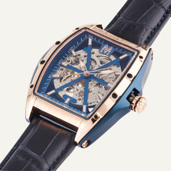 Montre Homme Montignac Automatique Cuir Bleu MOW412 Tonneau Squelette Homme MONTIGNAC