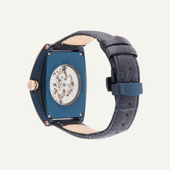 Montre Homme Montignac Automatique Cuir Bleu MOW412 Tonneau Squelette Homme MONTIGNAC