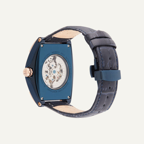 Montre Homme Montignac Automatique Cuir Bleu MOW412 Tonneau Squelette Homme MONTIGNAC