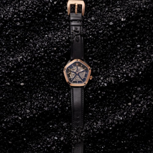 Montre Homme Montignac Automatique Cuir noir MOW1013 Pentagon Squelette Homme MONTIGNAC