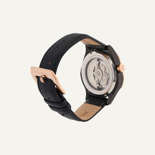 Montre Homme Montignac Automatique Cuir noir MOW1013 Pentagon Squelette Homme MONTIGNAC