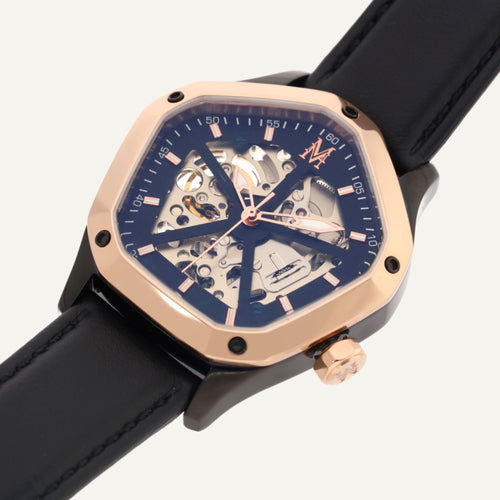 Montre Homme Montignac Automatique Cuir noir MOW1013 Pentagon Squelette Homme MONTIGNAC