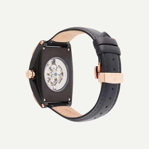 Montre Homme Montignac Automatique Cuir noir MOW201 Tonneau Squelette Homme MONTIGNAC