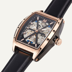 Montre Homme Montignac Automatique Cuir noir MOW201 Tonneau Squelette Homme MONTIGNAC