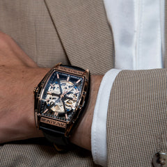 Montre Homme Montignac Automatique Cuir noir MOW605 Tonneau Squelette Homme MONTIGNAC