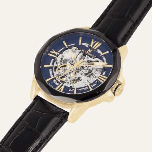 Montre Homme Montignac Automatique Cuir noir MOW805 Squelette Homme MONTIGNAC