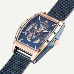 Montre Homme Montignac Automatique Milanais bleu MOW706 Tonneau Squelette Homme MONTIGNAC