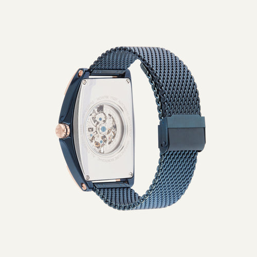 Montre Homme Montignac Automatique Milanais bleu MOW706 Tonneau Squelette Homme MONTIGNAC