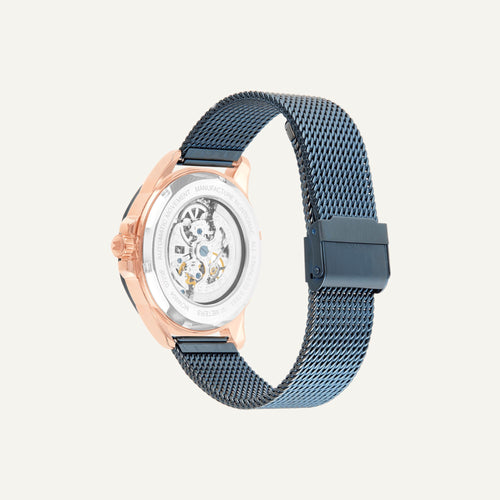 Montre Homme Montignac Automatique Milanais Bleu MOW804 Squelette Homme MONTIGNAC