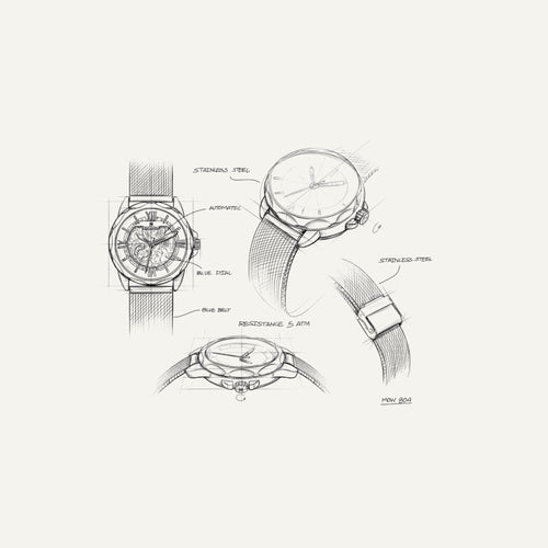 Montre Homme Montignac Automatique Milanais Bleu MOW804 Squelette Homme MONTIGNAC