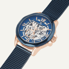 Montre Homme Montignac Automatique Milanais Bleu MOW804 Squelette Homme MONTIGNAC