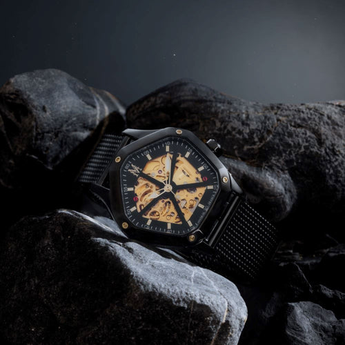 Montre Homme Montignac Automatique Milanais noir MOW1014 Pentagon Squelette Homme MONTIGNAC