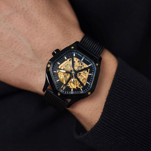 Montre Homme Montignac Automatique Milanais noir MOW1014 Pentagon Squelette Homme MONTIGNAC