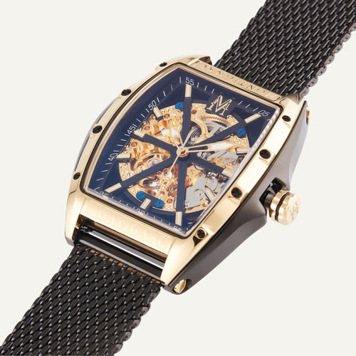 Montre Homme Montignac Automatique Milanais noir MOW413 Tonneau Squelette Homme MONTIGNAC