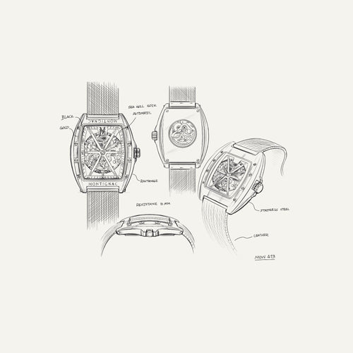 Montre Homme Montignac Automatique Milanais noir MOW413 Tonneau Squelette Homme MONTIGNAC