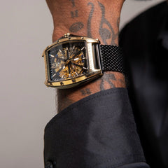 Montre Homme Montignac Automatique Milanais noir MOW413 Tonneau Squelette Homme MONTIGNAC