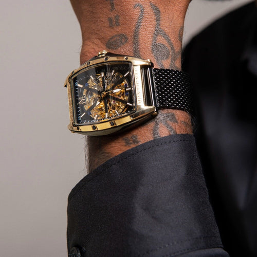 Montre Homme Montignac Automatique Milanais noir MOW413 Tonneau Squelette Homme MONTIGNAC