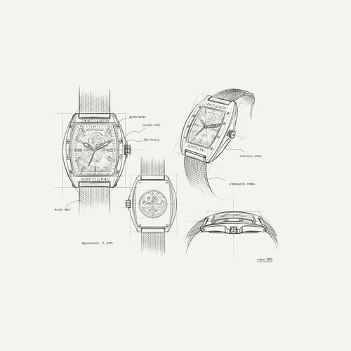 Montre Homme Montignac Automatique Milanais noir MOW800 Tonneau Squelette Homme MONTIGNAC