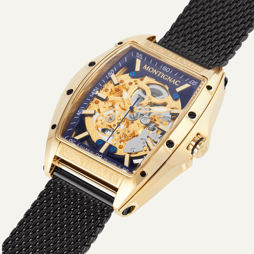 Montre Homme Montignac Automatique Milanais noir MOW800 Tonneau Squelette Homme MONTIGNAC
