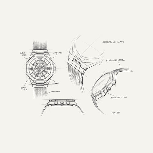 Montre Homme Montignac Automatique Milanais PVD jaune MOW807 Octogone Squelette Homme MONTIGNAC