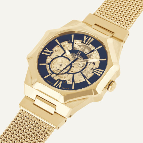 Montre Homme Montignac Automatique Milanais PVD jaune MOW807 Octogone Squelette Homme MONTIGNAC