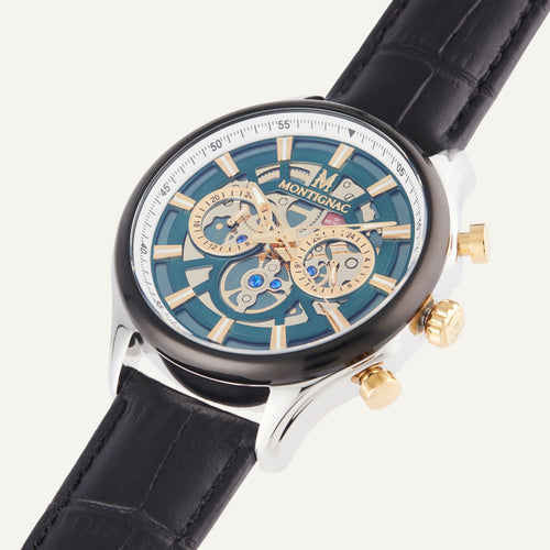 Montre Homme Montignac Quartz Cuir noir MOW607 Cadran vert Homme MONTIGNAC