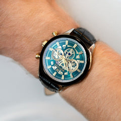 Montre Homme Montignac Quartz Cuir noir MOW607 Cadran vert Homme MONTIGNAC