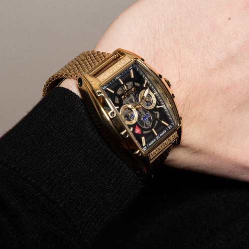 Montre Homme Montignac Quartz Milanais jaune MOW703 Tonneau Squelette Homme MONTIGNAC