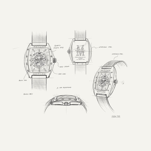 Montre Homme Montignac Quartz Milanais jaune MOW703 Tonneau Squelette Homme MONTIGNAC