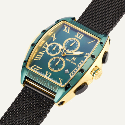 Montre Homme Montignac Quartz Milanais noir MOW801 Tonneau Vert Homme MONTIGNAC
