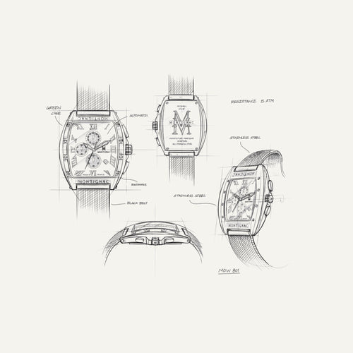 Montre Homme Montignac Quartz Milanais noir MOW801 Tonneau Vert Homme MONTIGNAC