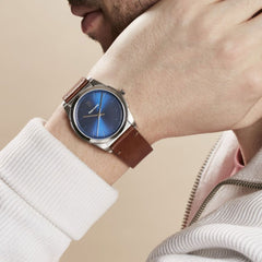 Montre Homme Pierre Lannier 213D164 CANDIDE Cadran Bleu Bracelet Cuir Brun Homme PIERRE LANNIER